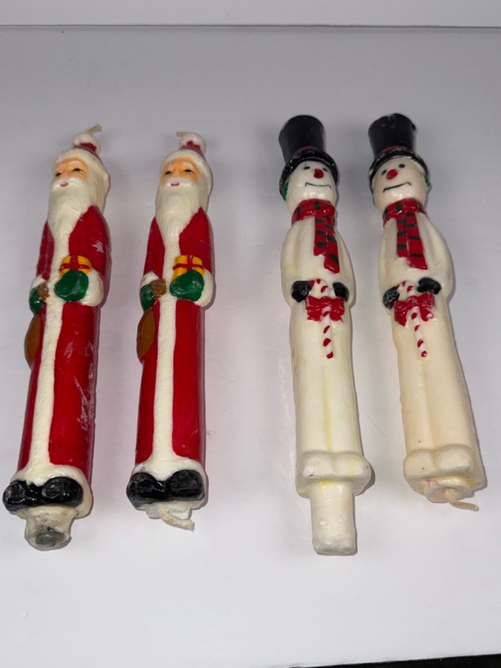 Set of 4 vintage Christmas Candles - 2 Santa and 2 Snowmen 10"